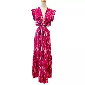 #51- Jason Wu Designer Maxi Dress - Pink Print, Tie-Front, Flowy & Chic- Size Sm